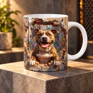 Keramický hrnek „Pitbull proráží zeď“ – 330 ml